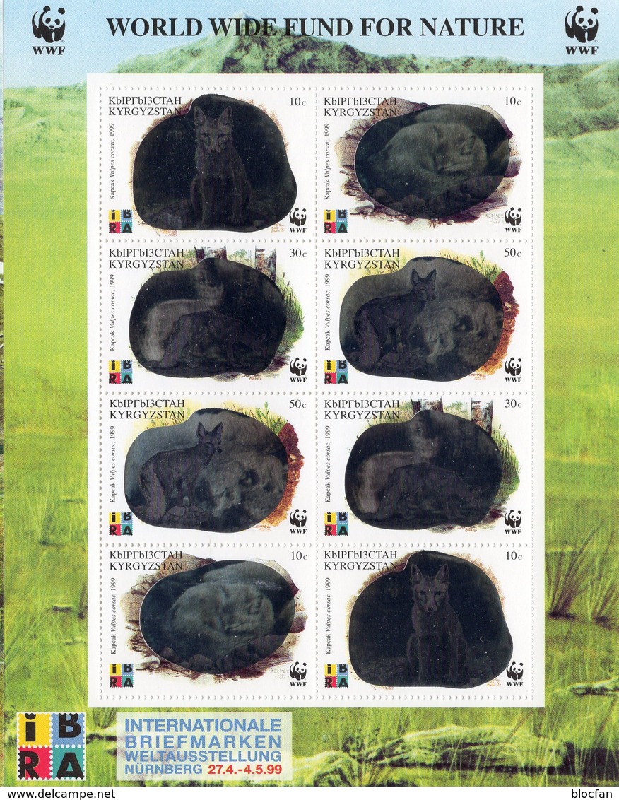 Steppen-Fuchs 1999 Kirgisien 172/5+Mongolia 3126/9 Hologramm-KB ** 30€ Przewalski-Pferde Fox/horse Sheetlets Bf WWF - Hologrammes