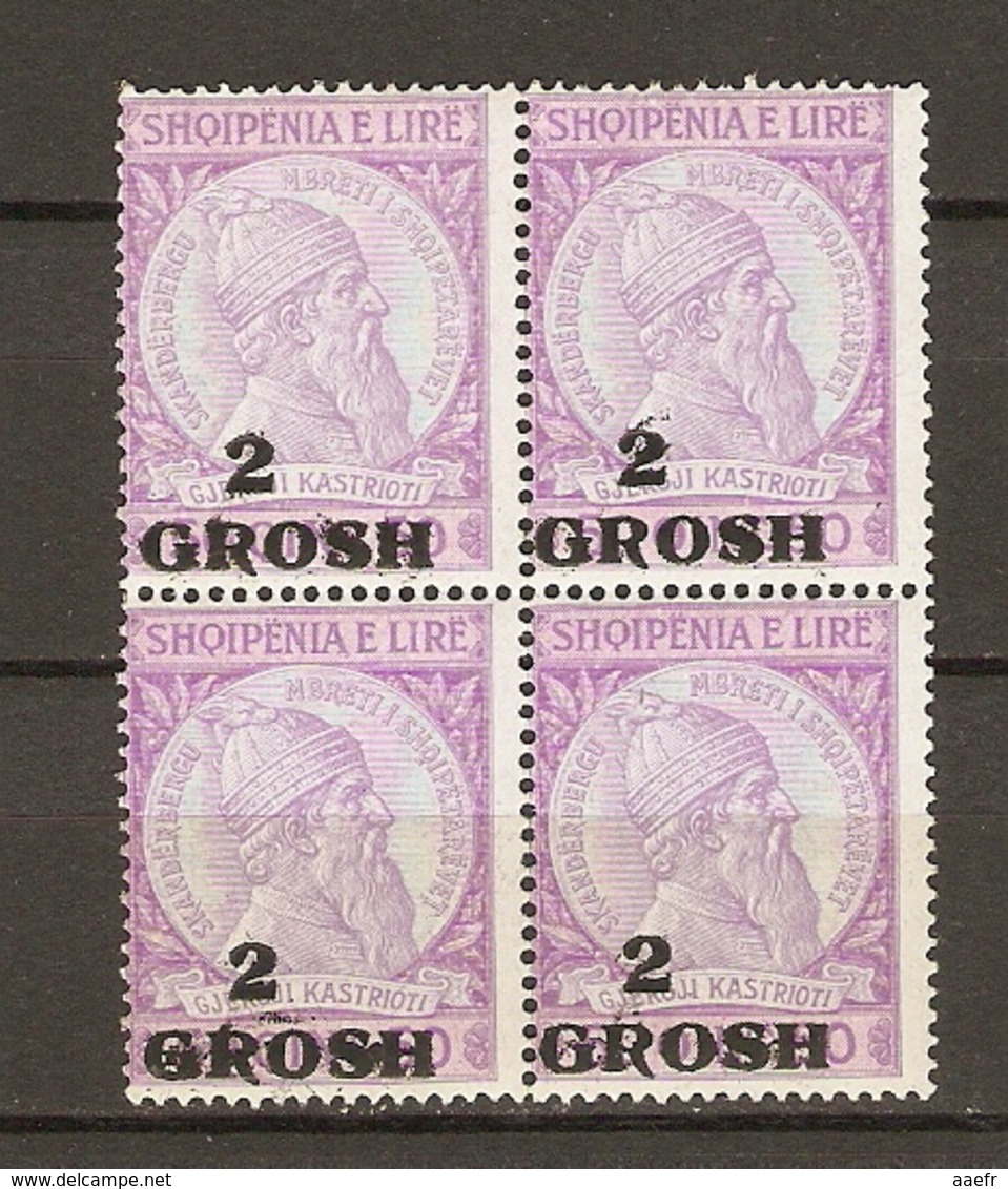 Albanie 1914 - Scanderberg - N°29  Avec Surcharge 2 Grosh - MNH 41A En Bloc De 4 - Albanie