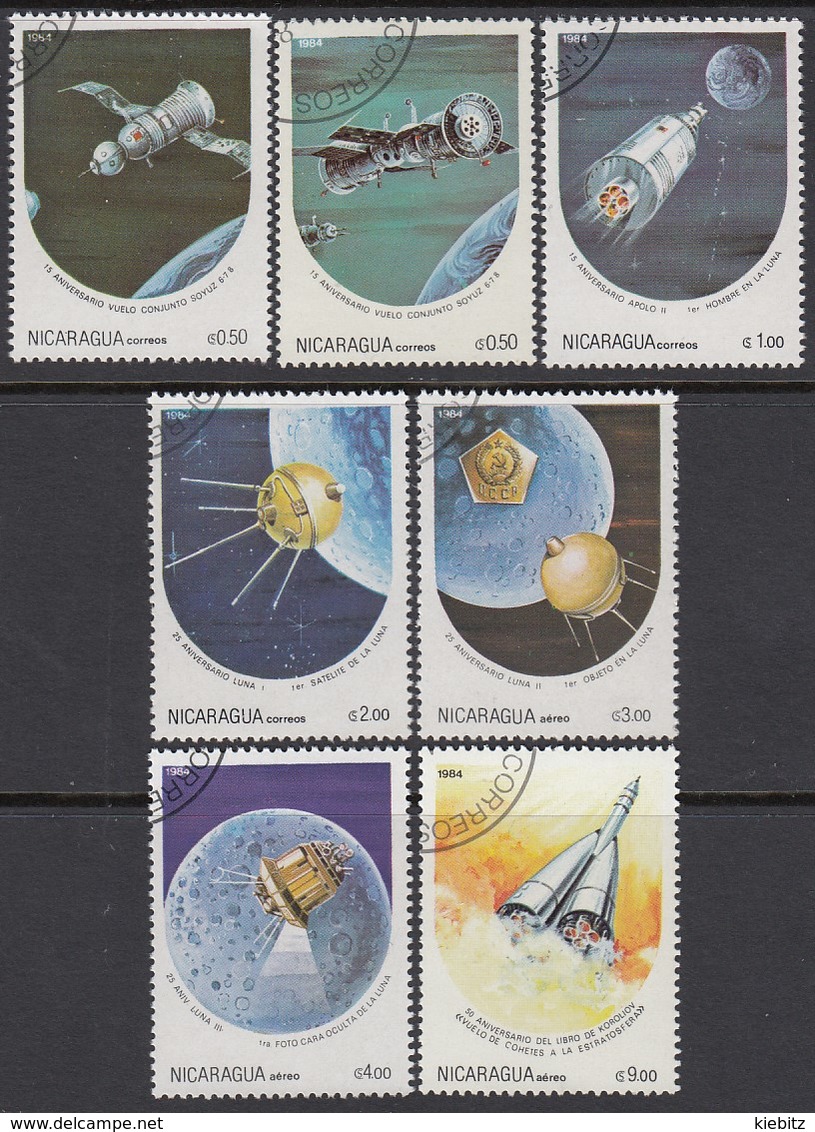NICARAGUA 1984  MiNr.2497-2503  Kompl. Satz - Jahrestage Raumfahrt  Used - América Del Norte