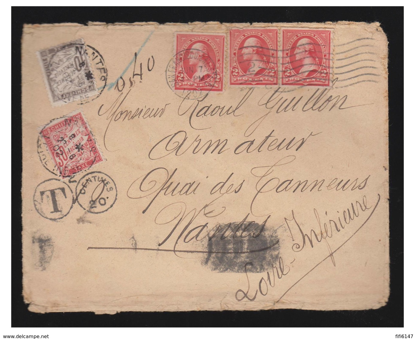 FRANCE- NANTES- VOILIERS DU COMMERCE NANTAIS-- LE "OLIVIER DE CLISSON"-- LETTRE DE 1902 DE SAN FRANCISCO POUR NANTES - 1877-1920: Semi-Moderne