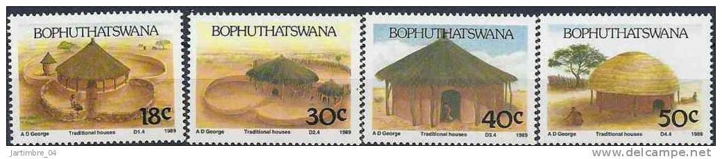 1989 BOPHUTHASWANA Afrique Sud 227-30** Huttes, Architecture - Bophuthatswana