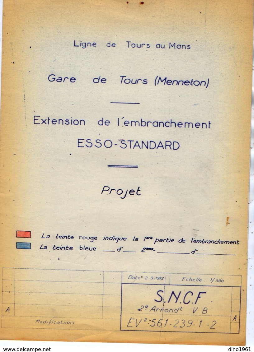 VP12.741 - TOURS X PARIS - Plan & 2 Actes De 1962 - Entre La S.N.C.F Ligne De TOURS Au MANS & La Sté ESSO - STANDARD - Ferrovie