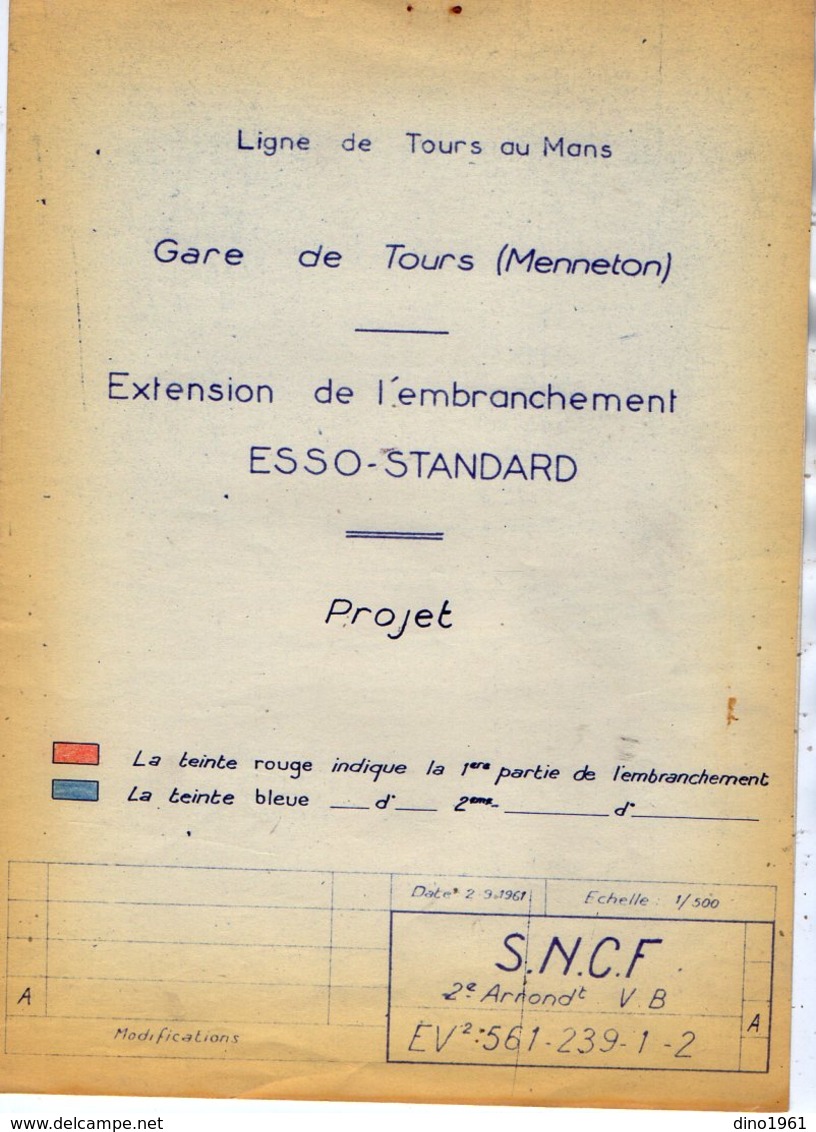 VP12.741 - TOURS X PARIS - Plan & 2 Actes De 1962 - Entre La S.N.C.F Ligne De TOURS Au MANS & La Sté ESSO - STANDARD - Chemin De Fer