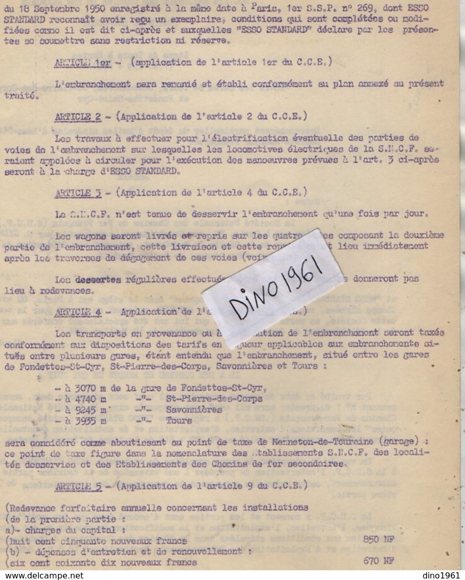 VP12.741 - TOURS x PARIS - Plan & 2 Actes de 1962 - Entre la S.N.C.F Ligne de TOURS au MANS & La Sté ESSO - STANDARD