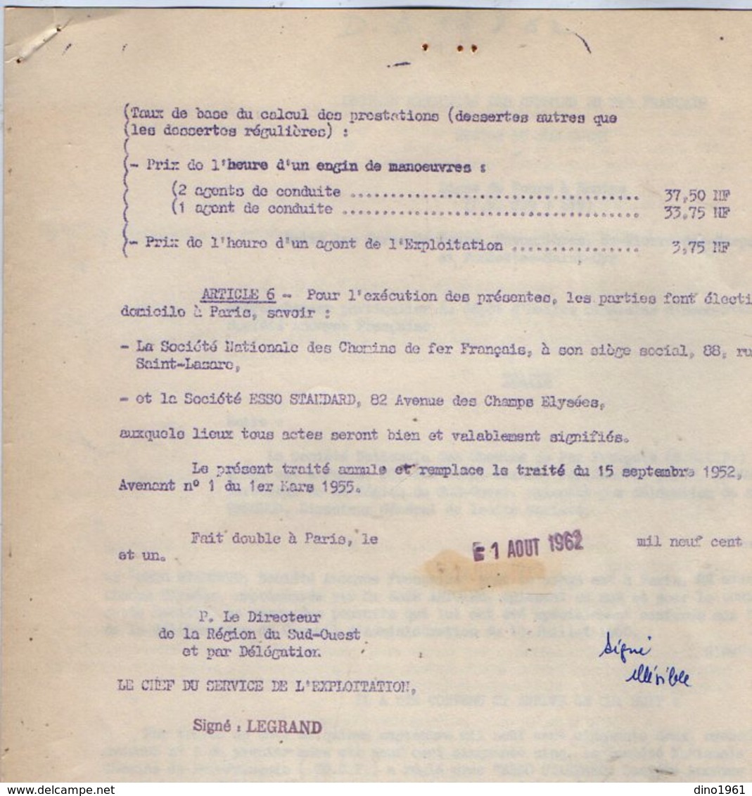 VP12.741 - TOURS x PARIS - Plan & 2 Actes de 1962 - Entre la S.N.C.F Ligne de TOURS au MANS & La Sté ESSO - STANDARD