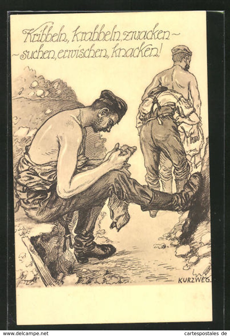 CPA Illustrateur "Kribbeln, Krabbeln, Zwacken...", Des Soldats Untersuchen Ihre Kleidung Auf Läuse - Insetti