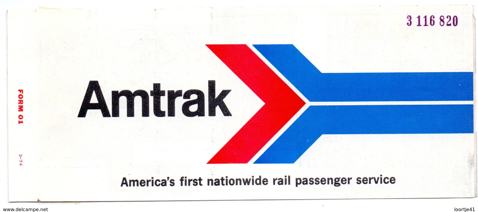 Ticket Treinkaartje Biljet Spoorwegen - Chemins De Fer - USA - Amtrak Rail 1975 - Mondo