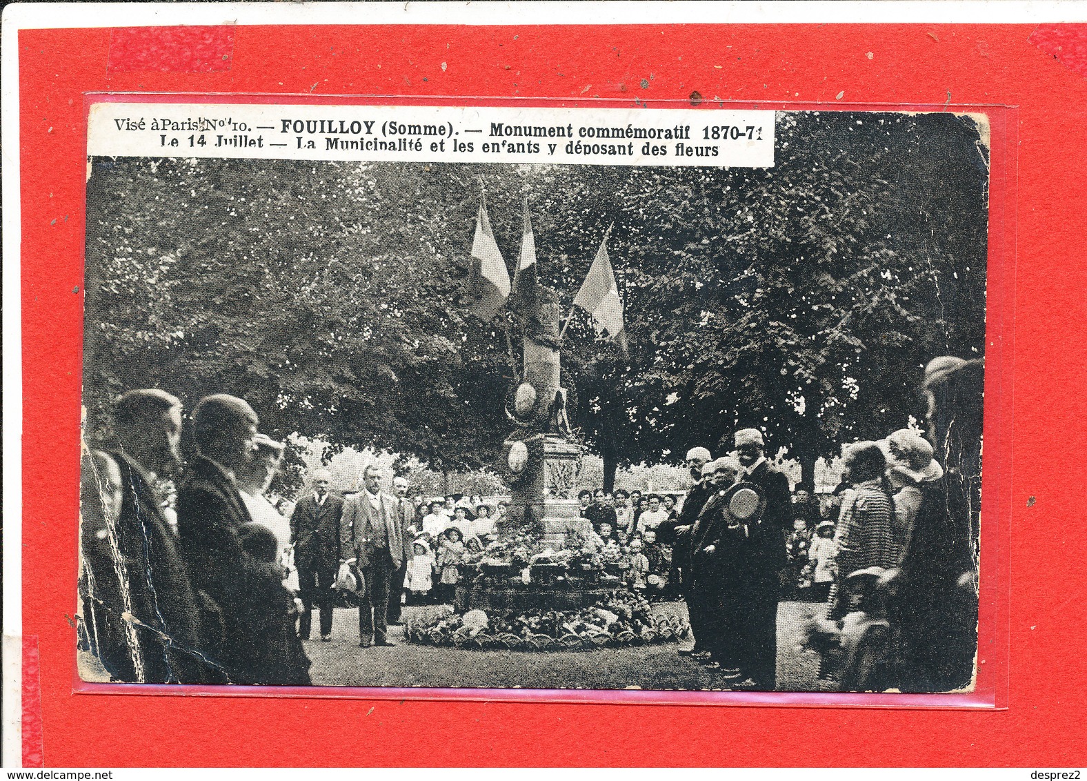 80 FOUILLOY Cpa Animée Monument Municipalité Deposant Une Gerbe De Fleurs Edit Dubois - Autres & Non Classés