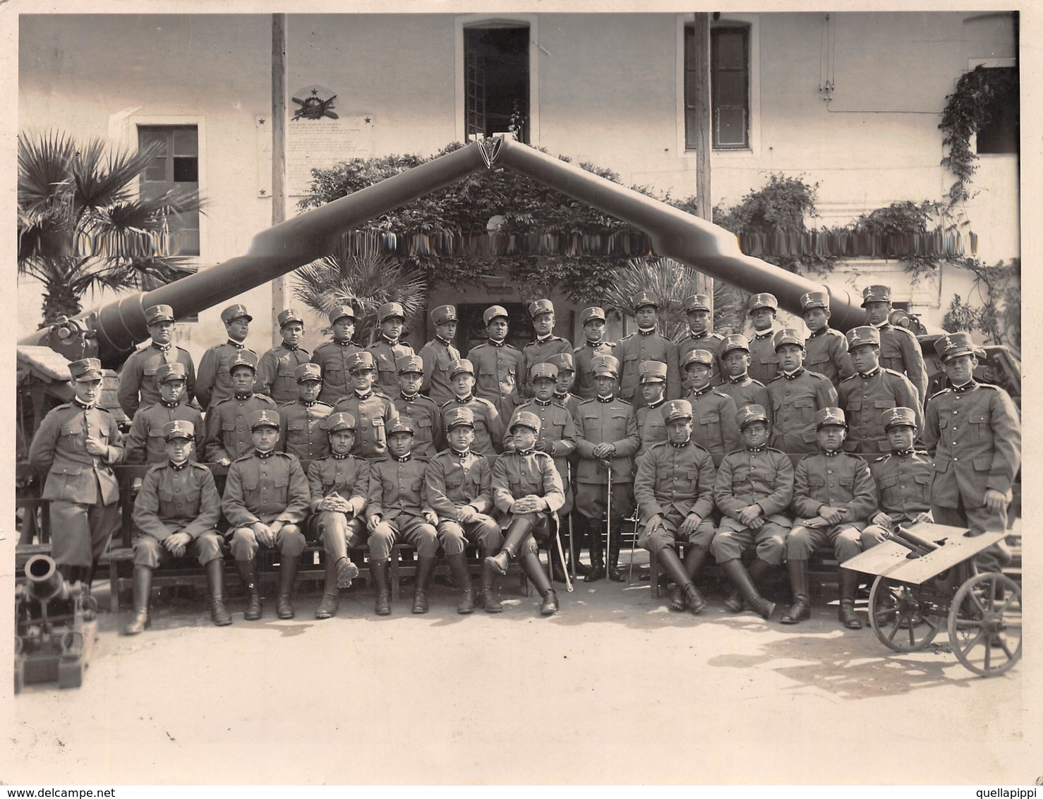 DD8029 "REPARTO ALLIEVI UFF. ARTIGL. PESANTE CON UFFICIALI, E PEZZI D'ARTIGLIERIA" I GUERRA MOND. FOTO ORIG. - Guerra, Militari