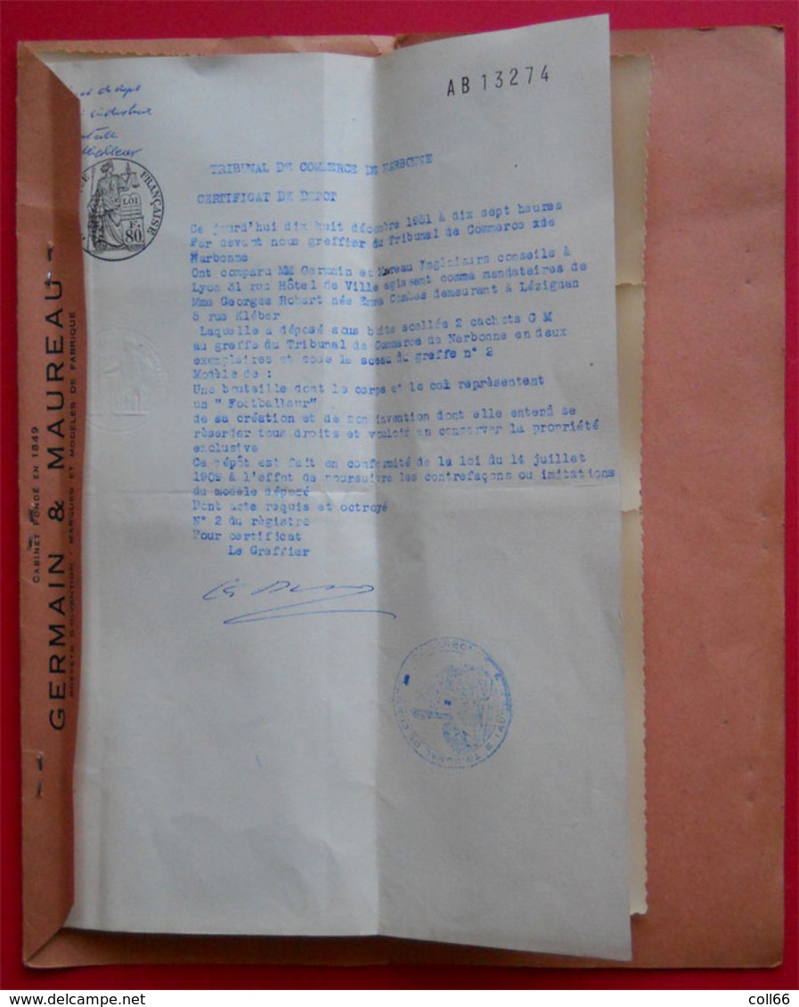 1951 RARE Brevet Invention + 6 Photos Bouteille Forme Joueur De Rugby Et Foot Distillerie Lezignan-Corbieres 11 - Vin