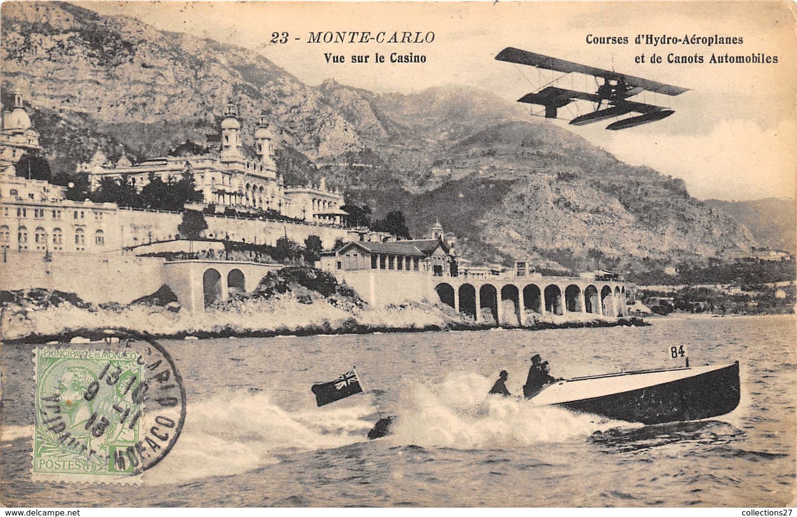 MONTE-CARLO- COURSES D'HYDRO-AEROPLANES ET DE CANOTS AUTOMOBILES , VUE SUR LE CASINO - Monte-Carlo