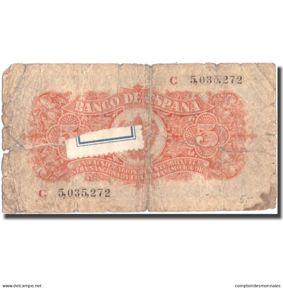 Billet, Espagne, 5 Pesetas, 1937, 1937-07-18, KM:106a, B - 5 Pesetas