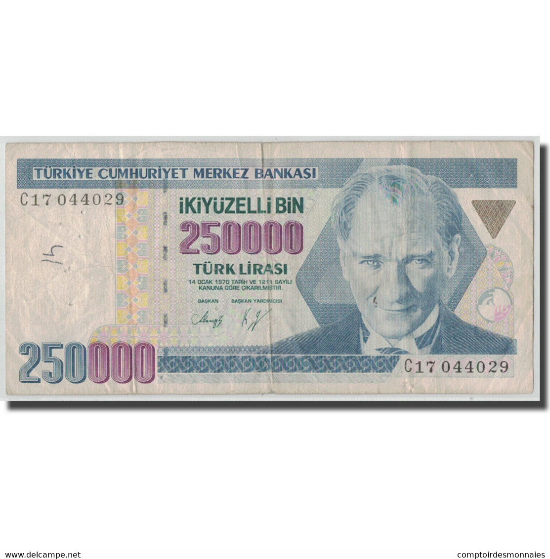 Billet, Turquie, 250,000 Lira, L.1970 (1992), KM:207, B+ - Turquie