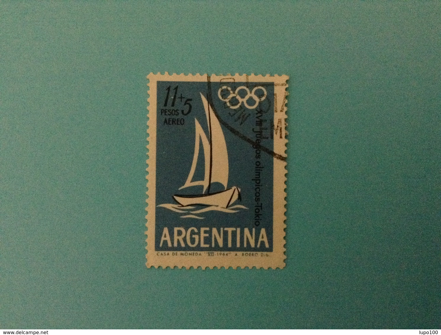 1964 ARGENTINA FRANCOBOLLO USATO STAMP USED JUEGOS OLIMPICOS TOKIO 11 + 5 P - Posta Aerea