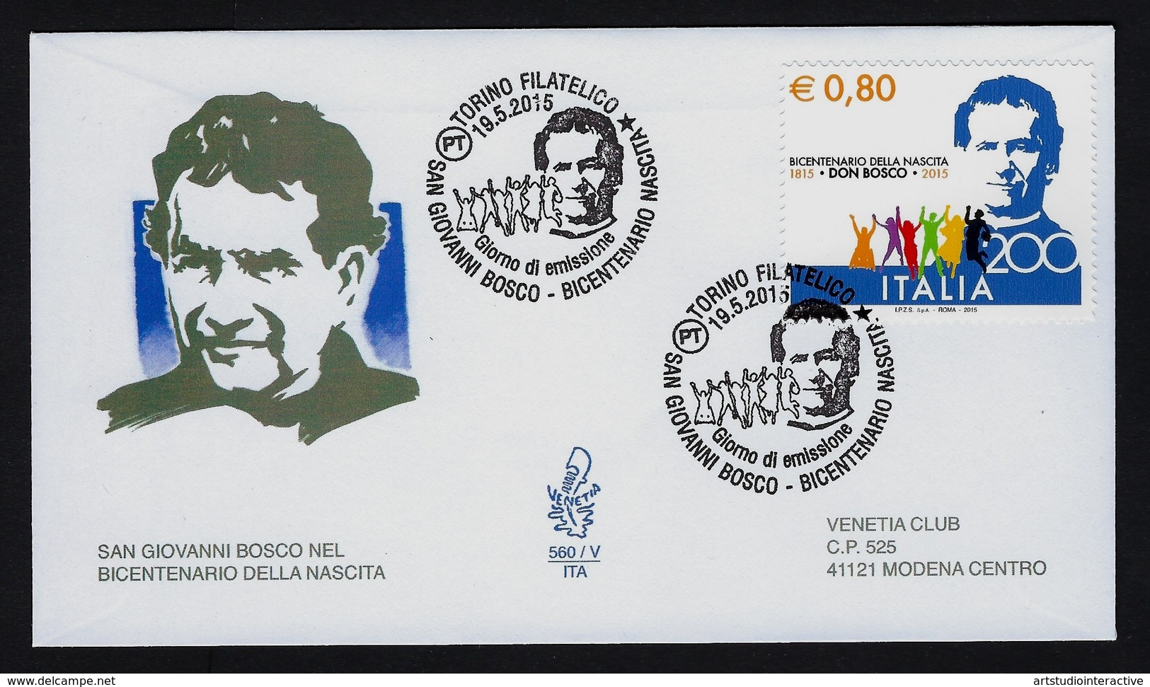 2015 VATICANO "BICENTENARIO NASCITA DON BOSCO / CONGIUNTA ITALIA" FDC VENETIA - FDC