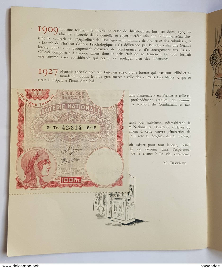 PLAQUETTE - LA LOTERIE CREATRICE 1943 - MARCEL CHARPAUX - ILLUSTRATIONS : M. PICHARD - PETAIN - 32 PAGES - Billets De Loterie