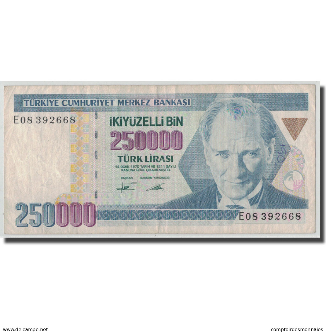 Billet, Turquie, 250,000 Lira, L.1970 (1992), 1970-01-26, KM:207, TB - Turquie