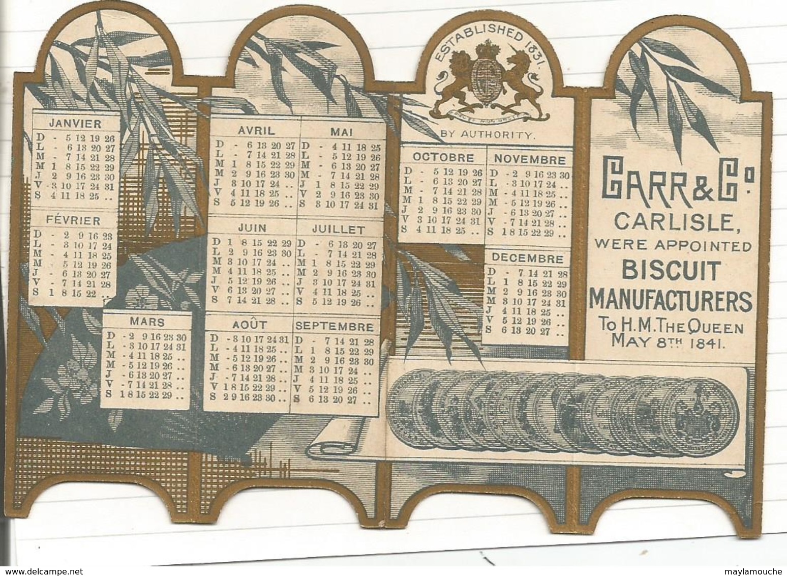 Carlisle ( Petit Calendrier  1890 Pub Biscuit Ce Deplie Comme Un Paravent - Other & Unclassified