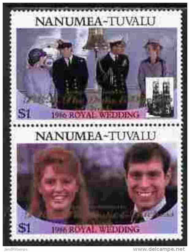 88319 Tuvalu - Nanumea 1986 Royal Wedding (Andrew Fergie) $1 With 'Congratulations' Opt In Gold Se-tenant Pair (royalty) - Tuvalu