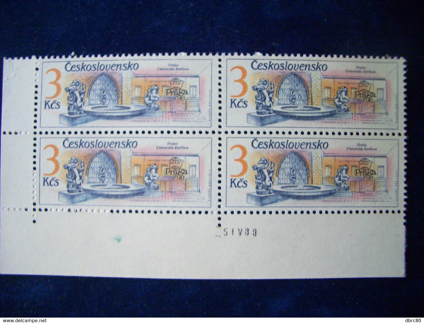 Czechoslovakia, 1988, Praha, Prague, Charles University, Art, Building,block Of 4 - Unused Stamps