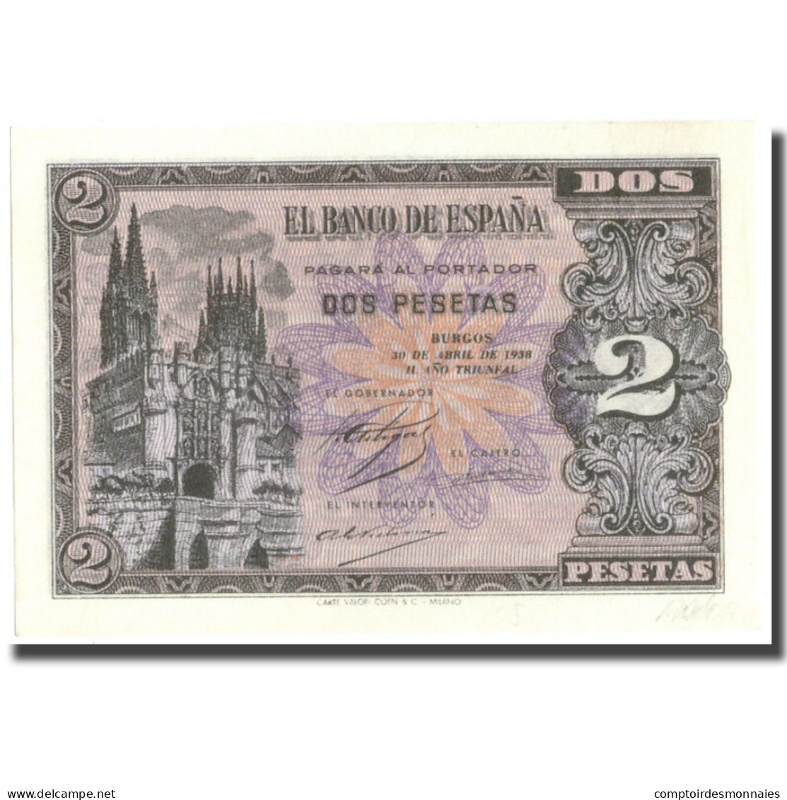Billet, Espagne, 2 Pesetas, 1938, 1938-04-30, KM:109a, SPL+ - 1-2 Pesetas
