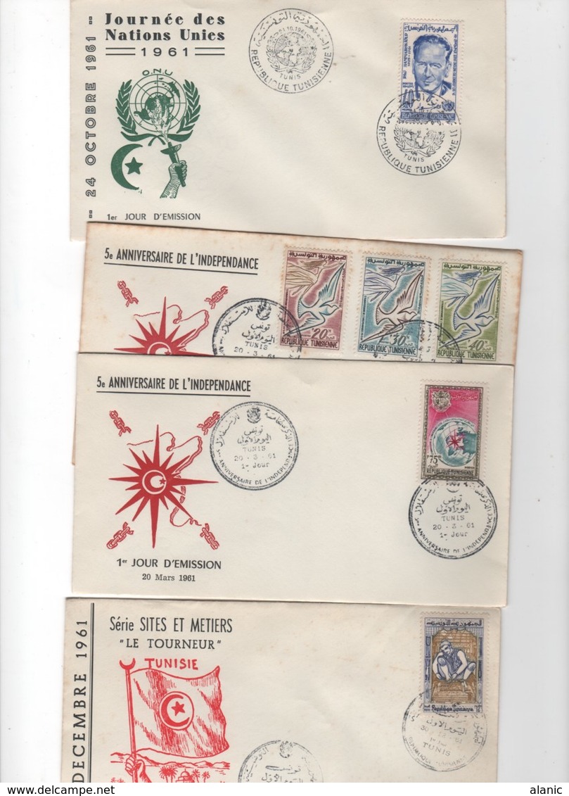 Tunisie -1er Jour- LOT DE 4 LETTRES DE 1961 - Tunisie (1956-...)