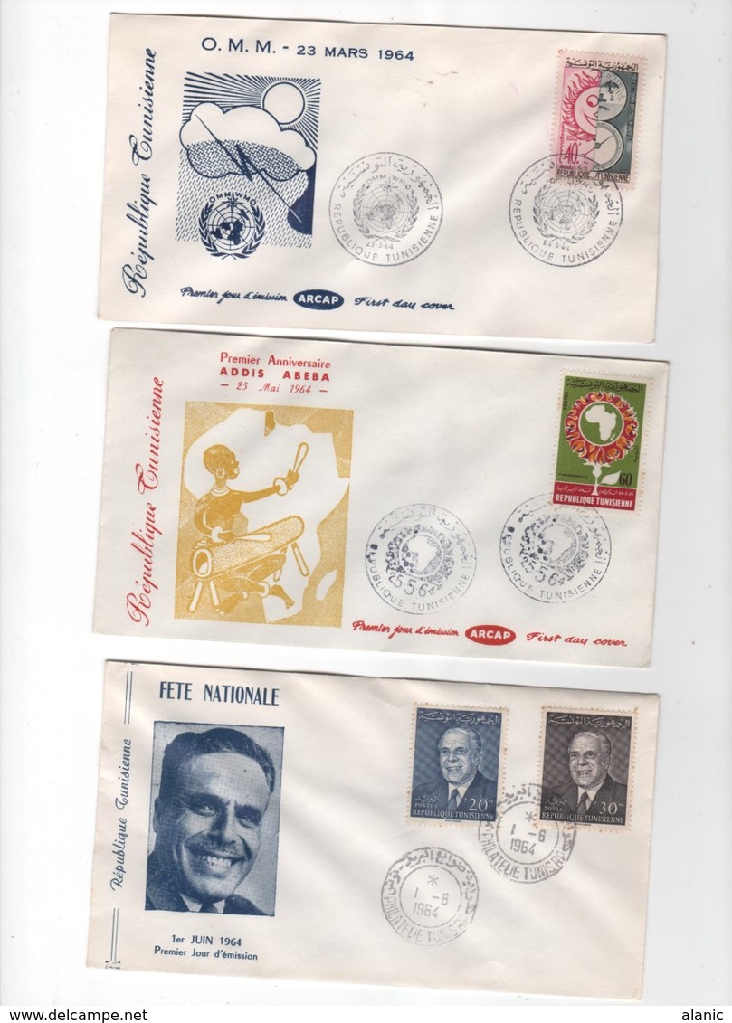 Tunisie -1er Jour- LOT DE 5 LETTRES DE 1963 &1964 - Tunisie (1956-...)