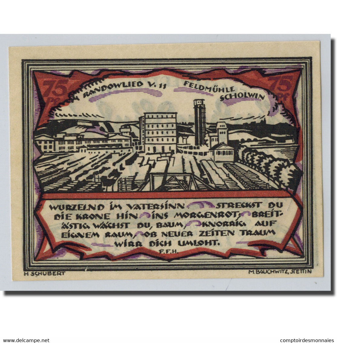 Billet, Allemagne, Stettin, 75 Pfennig, Paysage, 1921, 1921-09-01, SPL - Other & Unclassified
