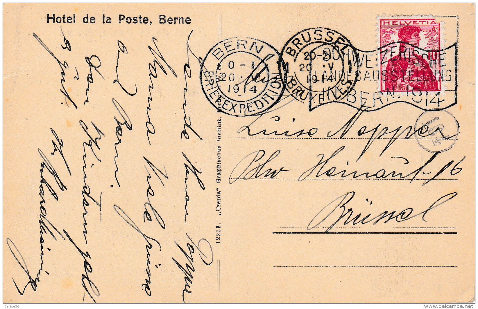 Berne Hôtel De La Poste  Circulée En 1914 - Bern