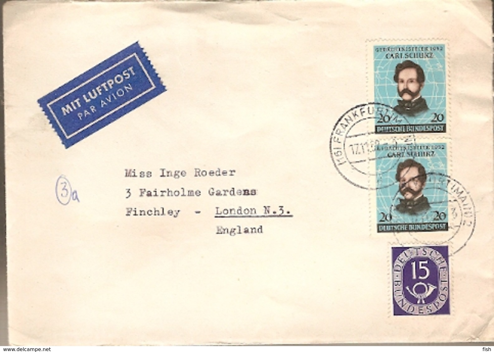 Germany & Marcofilia, Frankfurt , Priory To London 1958 (4224) - Storia Postale