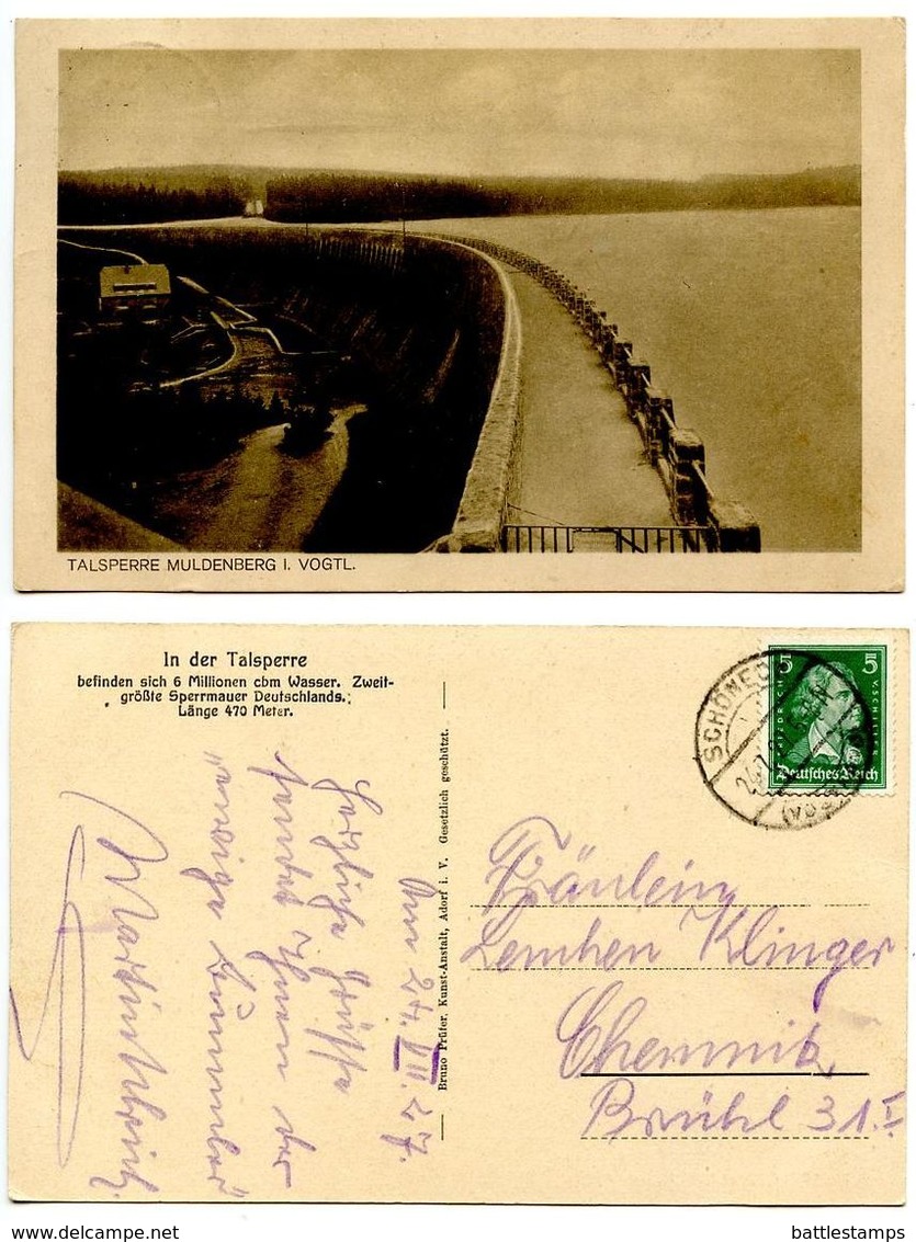 Germany 1927 Postcard Talsperre Muldenberg I. Vogtl. - Dam, Schöneck Postmark - Other & Unclassified