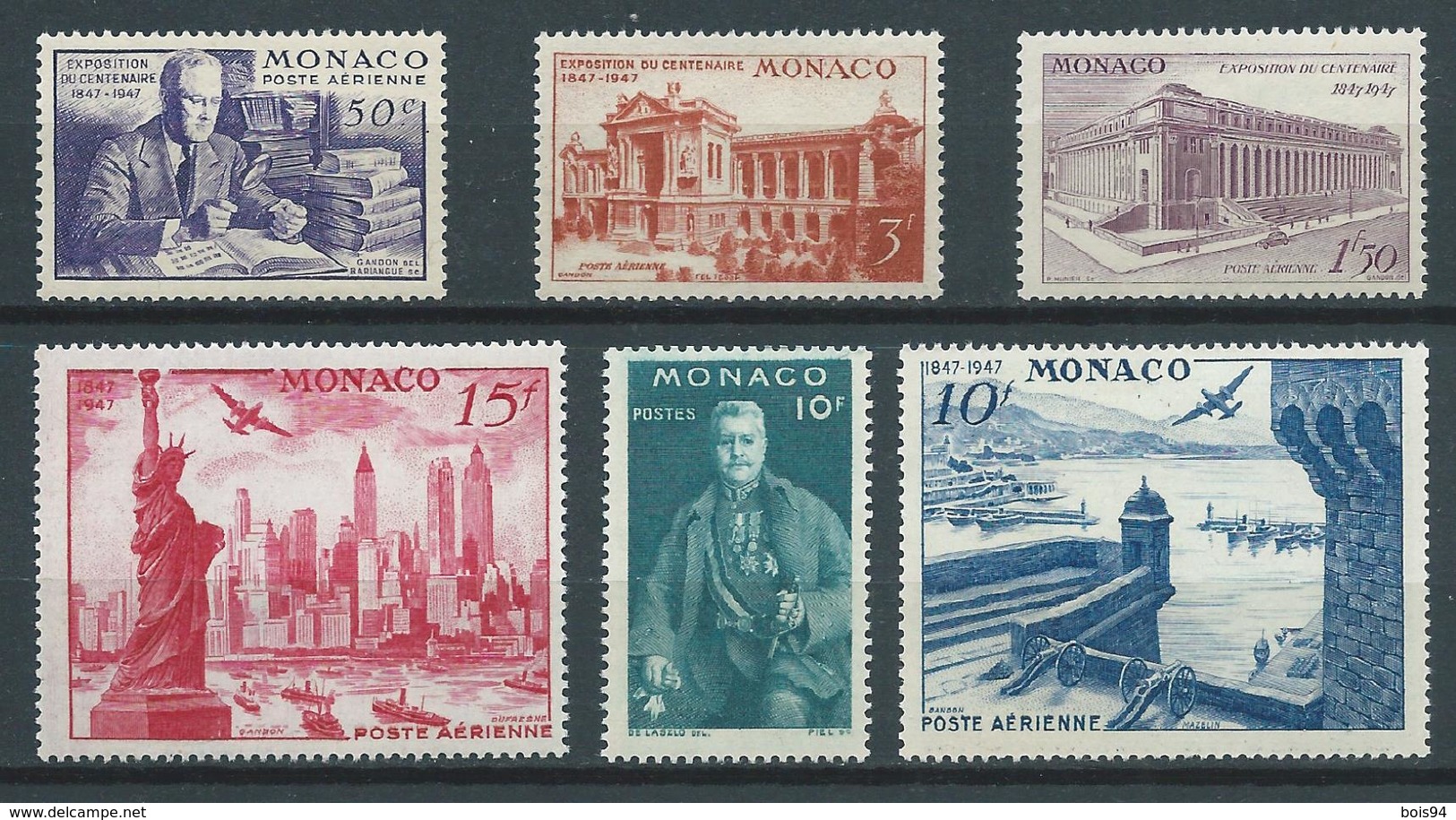 MONACO 1947 . Série N°s 22 à 27 . Neufs ** (MNH) - Poste Aérienne