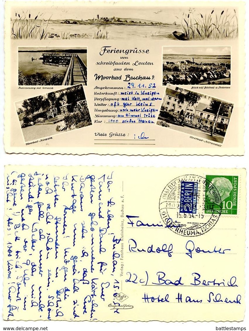 Germany, West 1954 Postcard Feriengrüsse Von Schreibfaulen Leuten  Aus Dem Moorbad Buchau - Bad Buchau