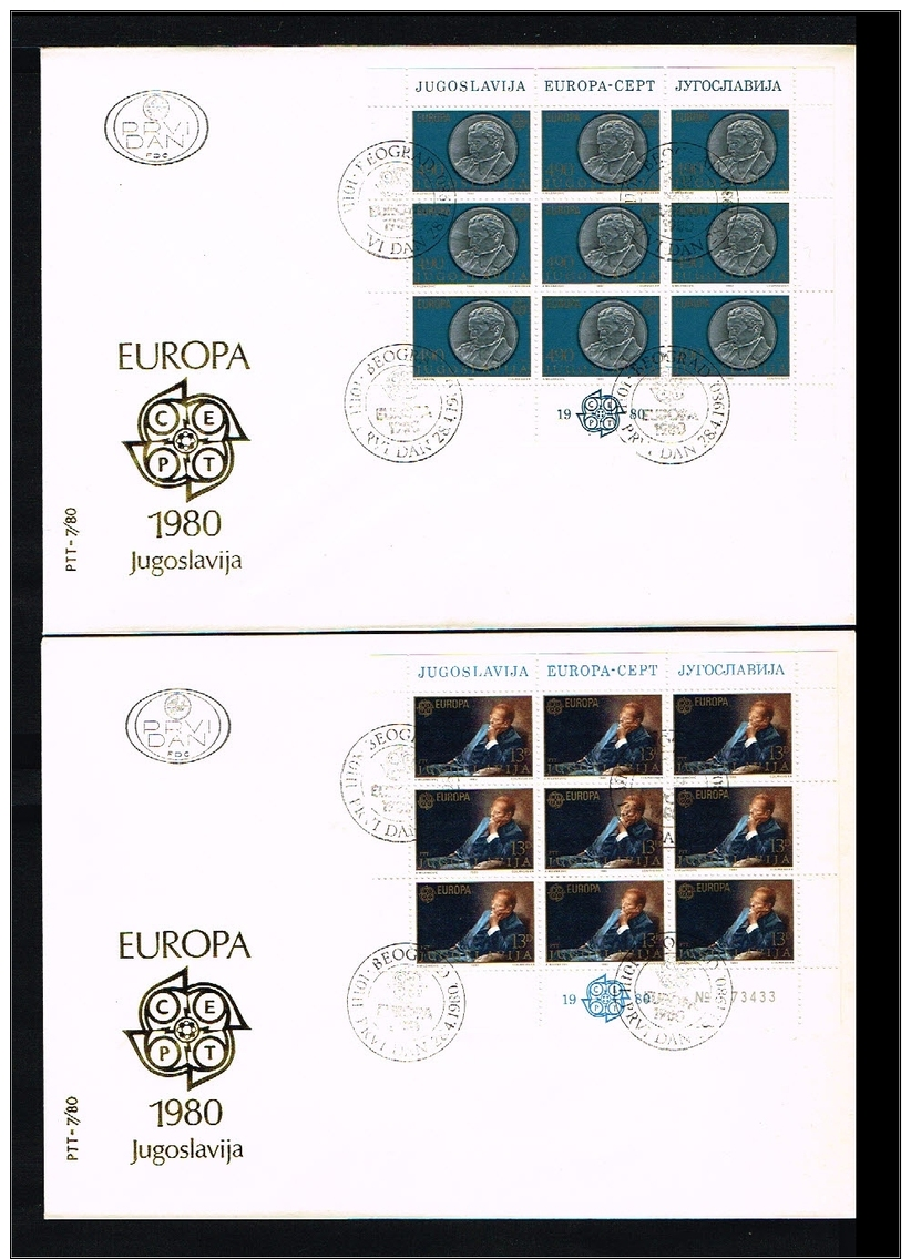 1980 - Jugoslavia FDC Mi.1828-1829 - 2 Minisheets - Europe CEPT [D19_068] - FDC