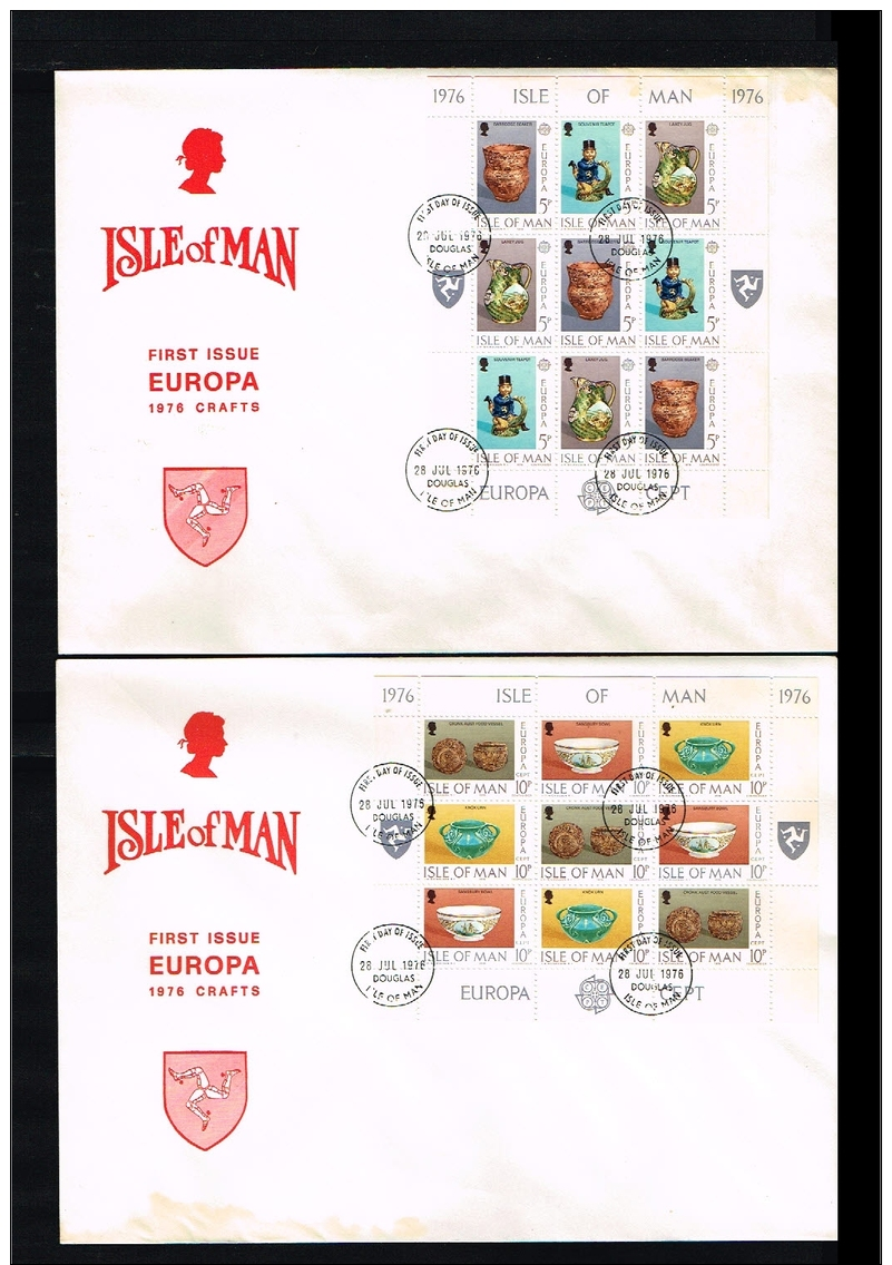 1976 - Great Britain-Isle Of Man FDC Mi.82-87 - 2 Minisheets - B-choice - Europe CEPT [D18_023] - Man (Ile De)