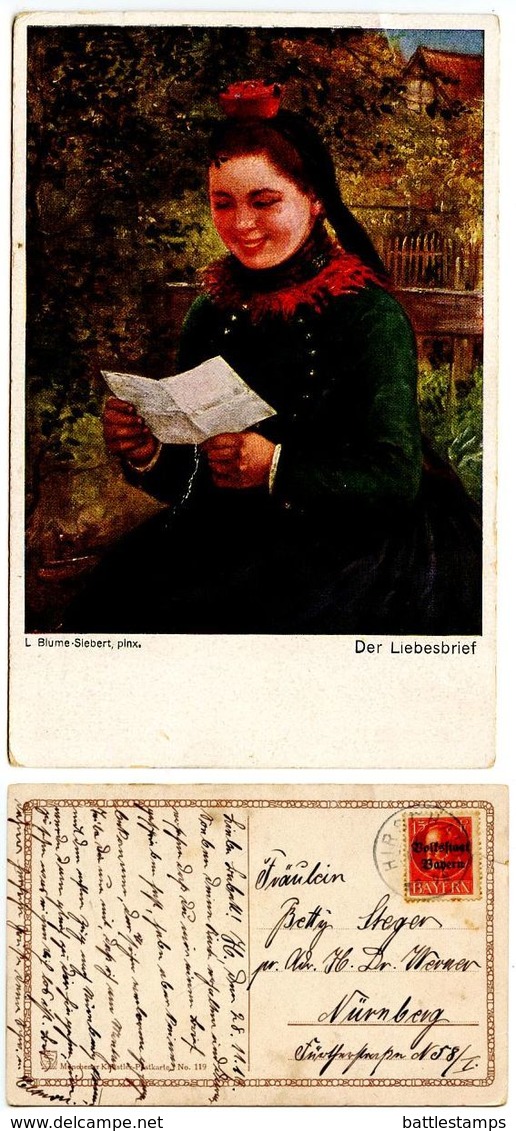 Bavaria, German State 1919 Postcard Painting - L. Blume-Siebert, Hirschaid Postmark - Paintings