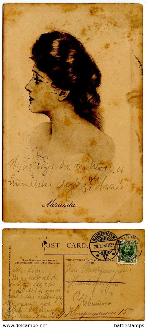 Denmark 1908 Postcard Woman - Miranda, Aalborg To København - Other & Unclassified
