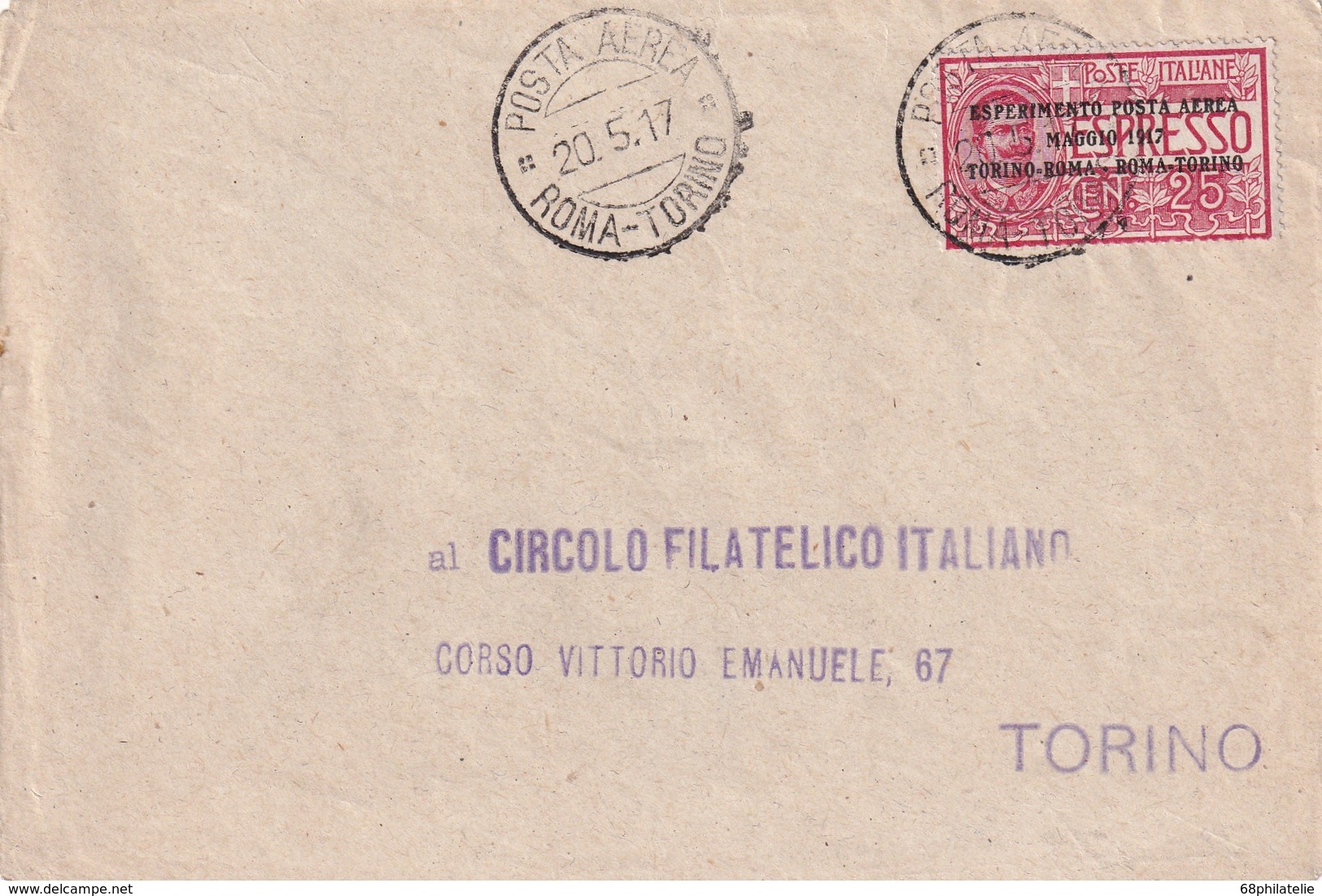 ITALIE 1917 PLI AERIEN VOL ROME- TURIN ET RETOUR - Poste Aérienne