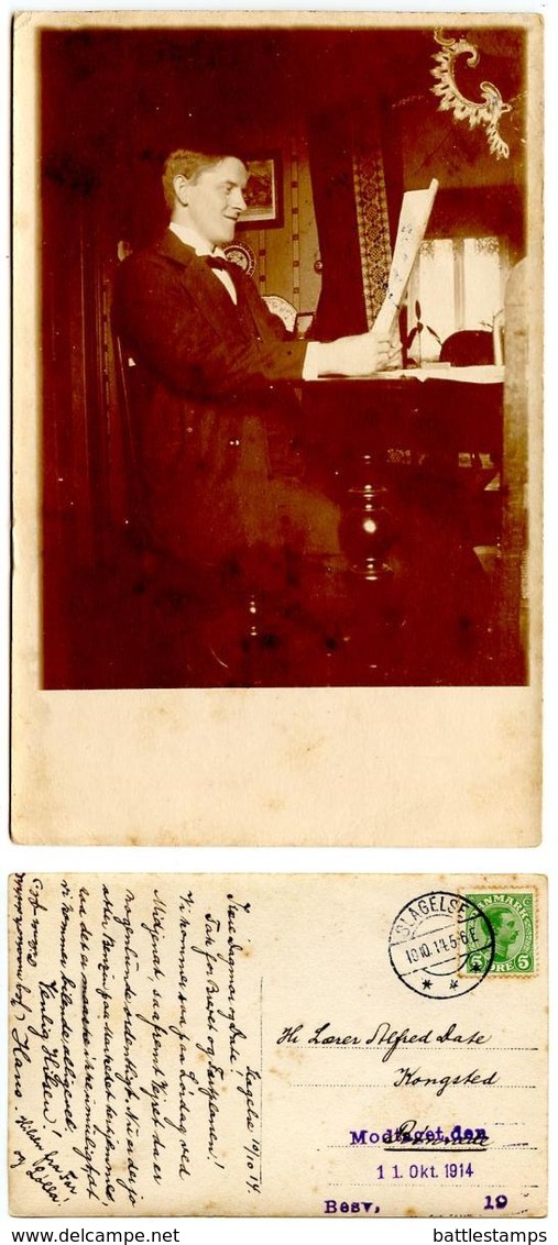 Denmark 1914 RPPC Postcard Man Inside Home, Slagelse To Kongsted - Photographs