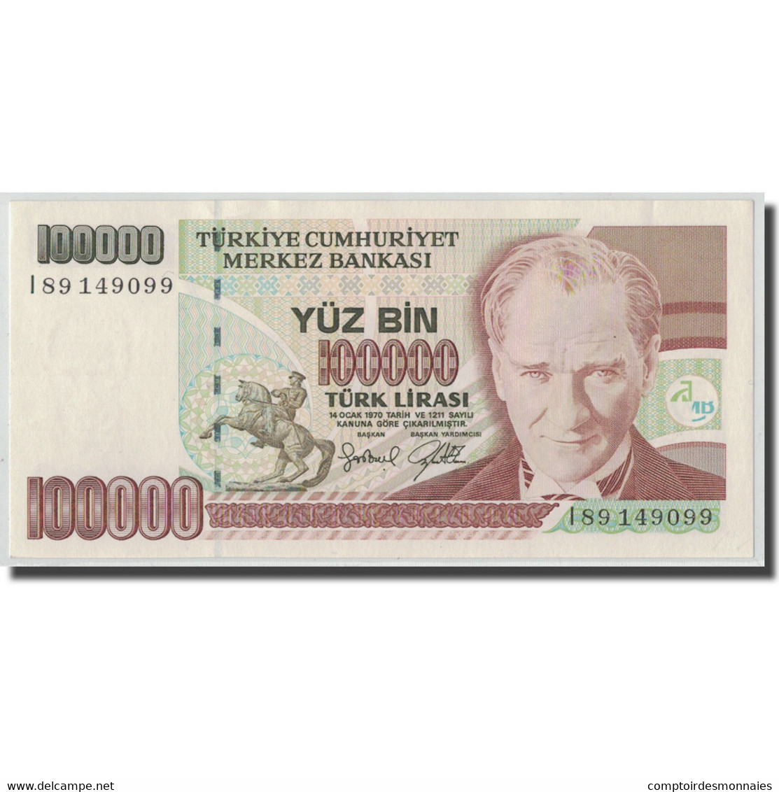 Billet, Turquie, 100,000 Lira, L.1970, KM:206, SPL - Turquie