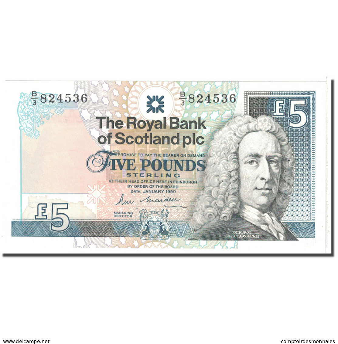 Billet, Scotland, 5 Pounds, 1990, 1990-01-24, KM:352a, SPL - 5 Pounds