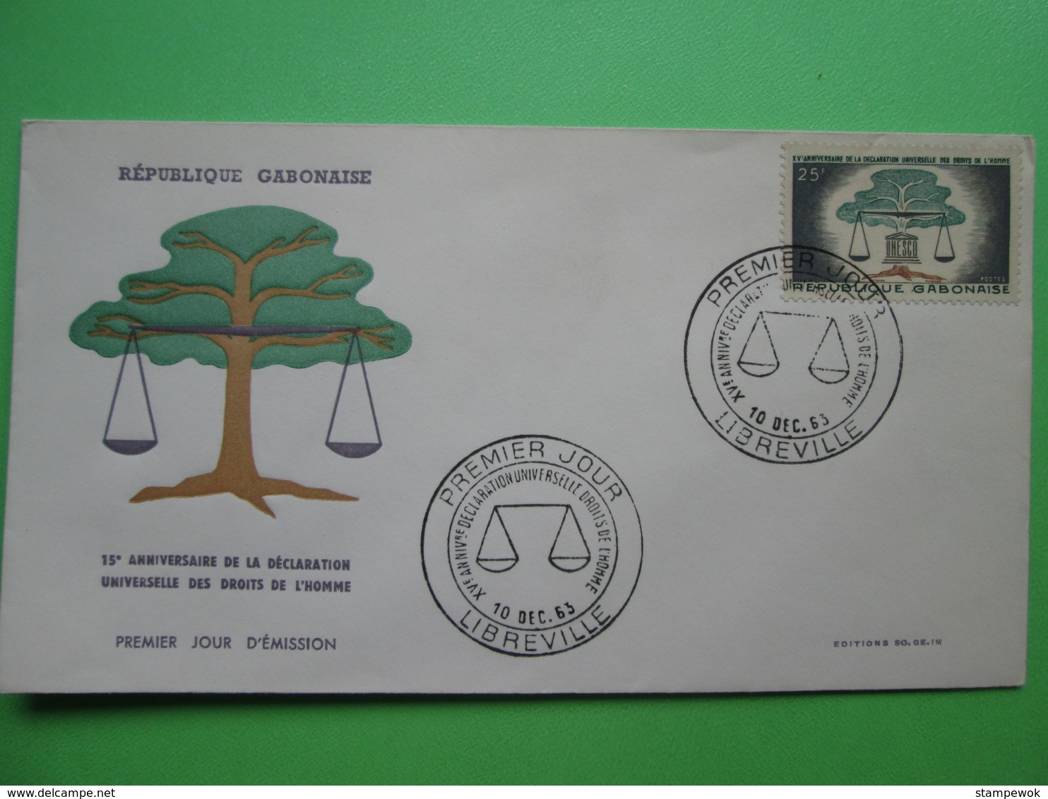 1963 Joint C.A.R./ Chad / Congo / Gabon - Declaration Of Human Rights 15th Anniv. - Gabon FDC - Joint Issues