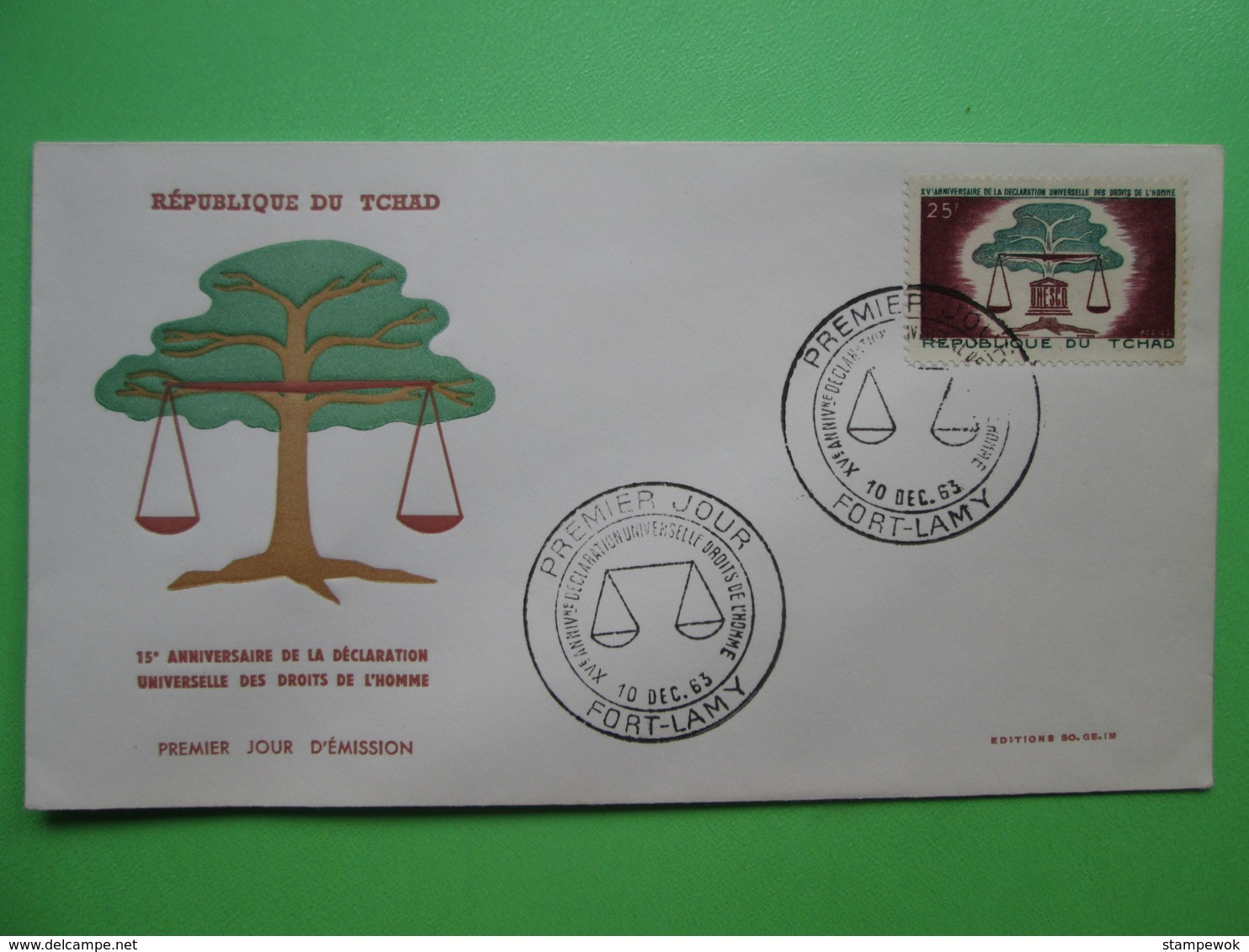 1963 Joint C.A.R./ Chad / Congo / Gabon - Declaration Of Human Rights 15th Anniv. - Chad FDC - Joint Issues