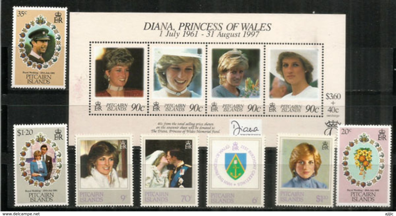 Hommage Princesse Diana. Série + Bloc-feuillet Neuf **  Côte 15,00  € EUR - Pitcairn