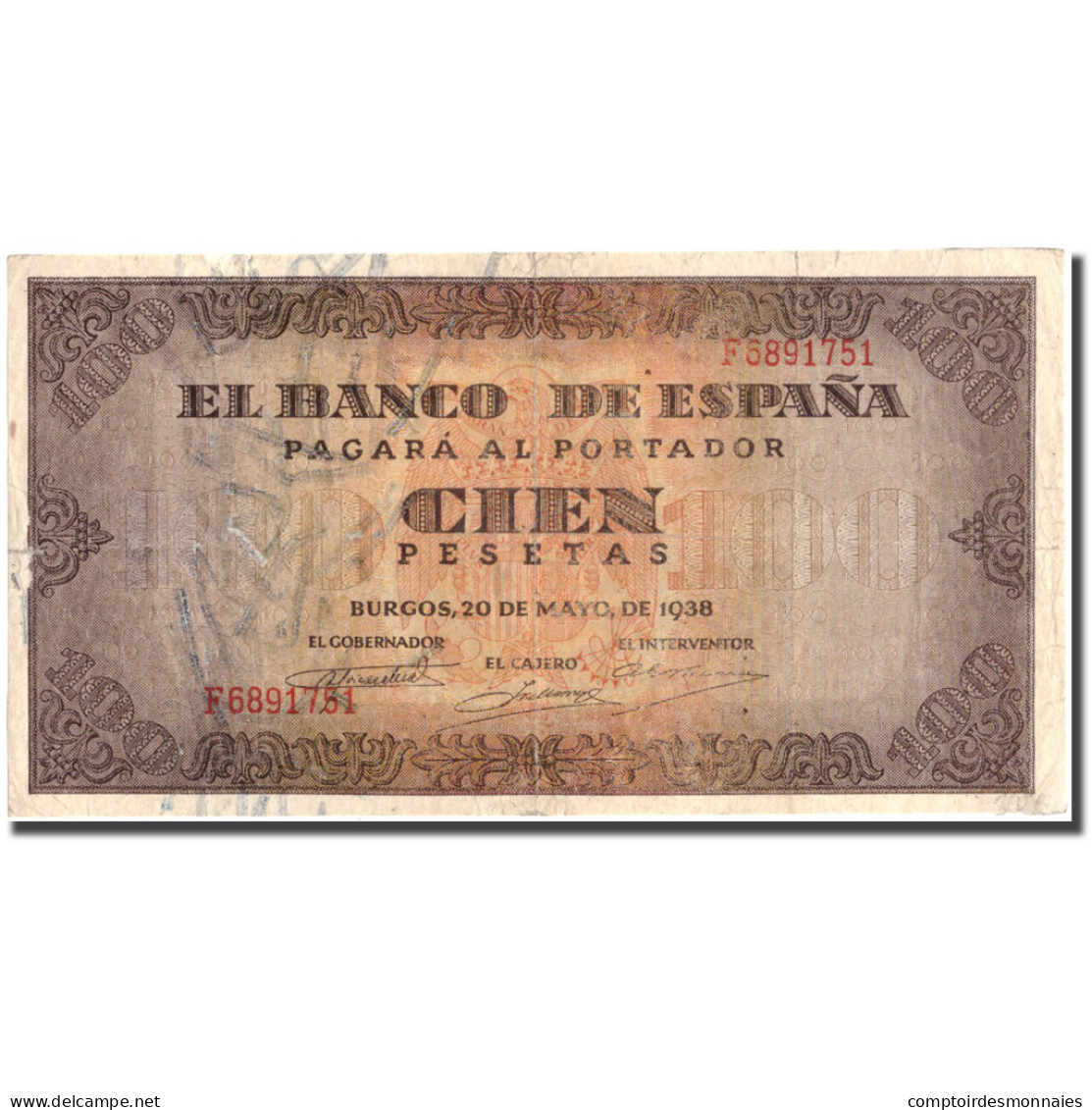 Billet, Espagne, 100 Pesetas, 1938, 1938-05-20, KM:113a, TTB - 100 Pesetas