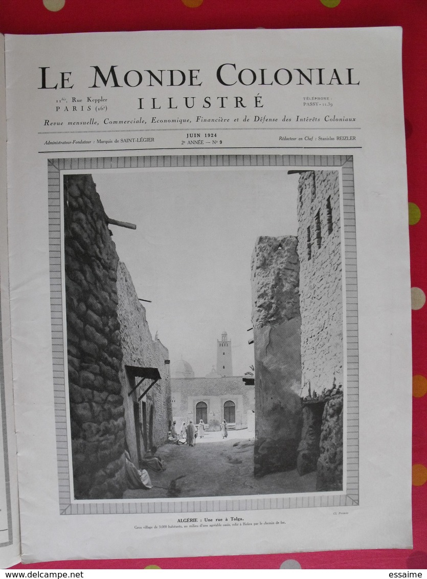 Le Monde Colonial Illustré N° 9 De 1924. Algérie Alger Tombouctou Annam Madagascar Cambodge éthiopie Tafari Doisy Togo - Autres & Non Classés