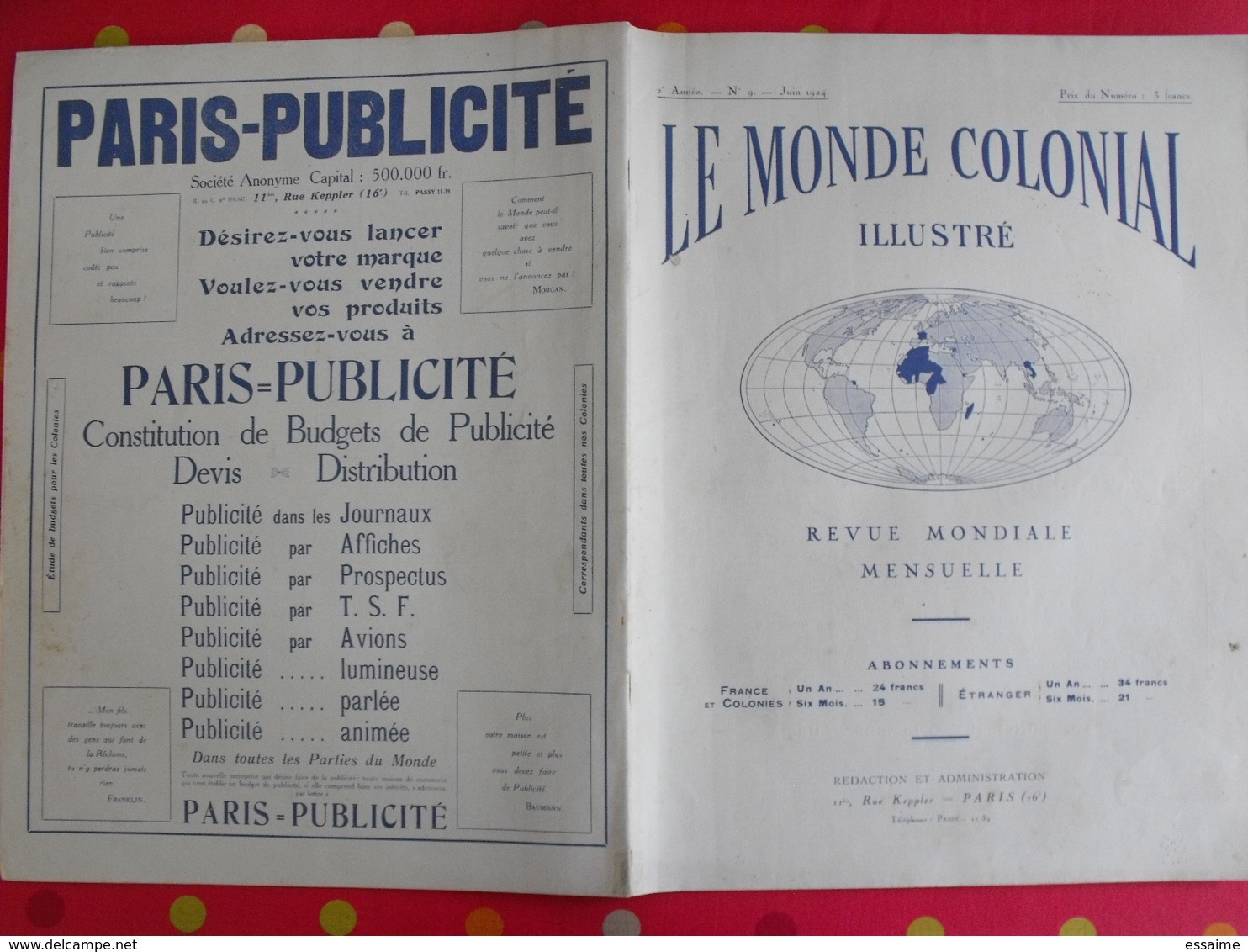 Le Monde Colonial Illustré N° 9 De 1924. Algérie Alger Tombouctou Annam Madagascar Cambodge éthiopie Tafari Doisy Togo - Autres & Non Classés