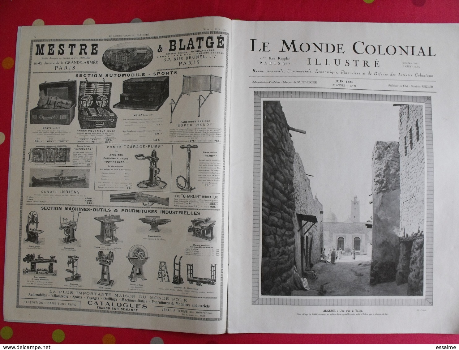 Le Monde Colonial Illustré N° 9 De 1924. Algérie Alger Tombouctou Annam Madagascar Cambodge éthiopie Tafari Doisy Togo - Autres & Non Classés