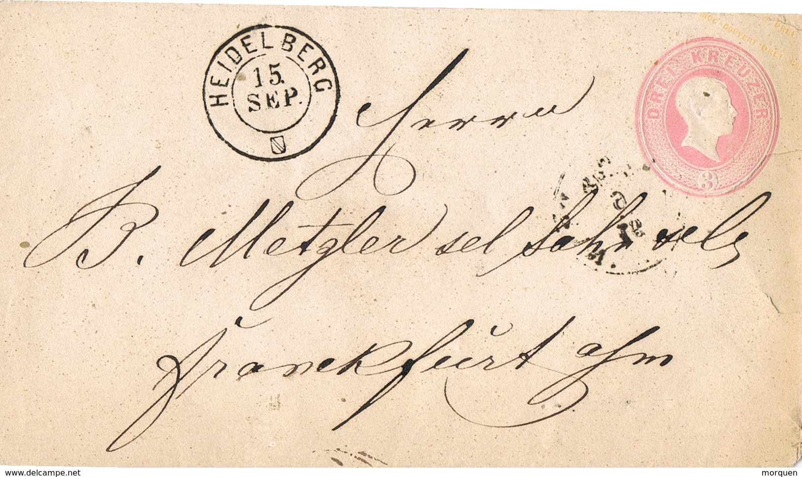 29225. Entero Postal HEILDELBERG (Baden Wurtemberg) 1865 A Franffurt - Postwaardestukken