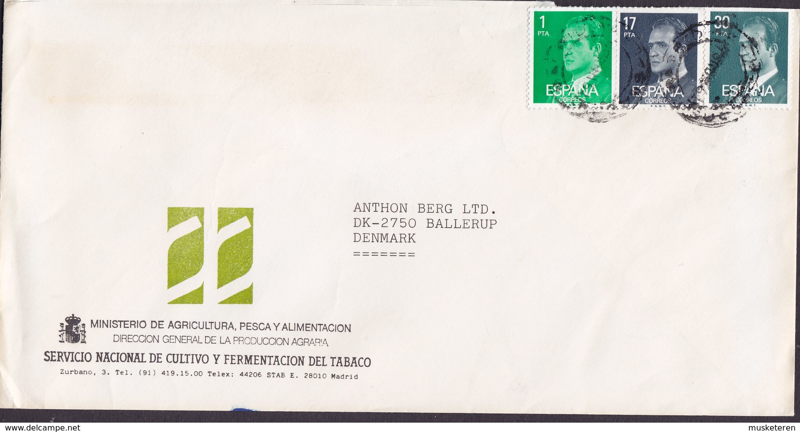 Spain Ministerio De Agricultura FERMENTACION DEL TABACO, MADRID 1986 Cover Letra BALLERUP Denmark 3x Juan Carlos - Briefe U. Dokumente